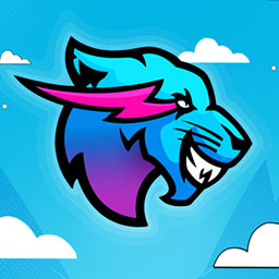 MrBeast logo featuring a stylized blue and purple tiger with a vibrant background of clouds.